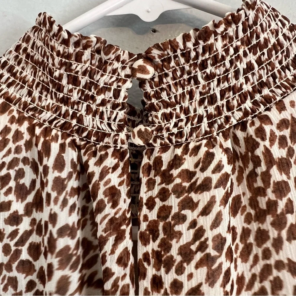 1. STATE sleeveless animal print smock neck tiered midi dress Waistband Sz M - Picture 13 of 15